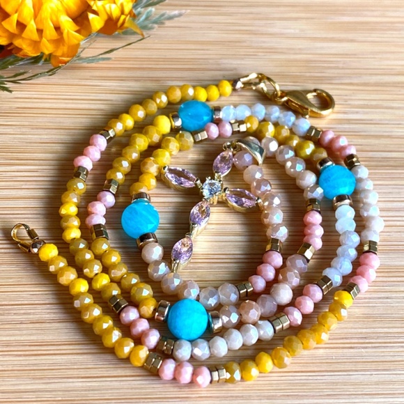 Amazonite with Austrian Crystals Christian Cross Necklace - Picture 6 of 11